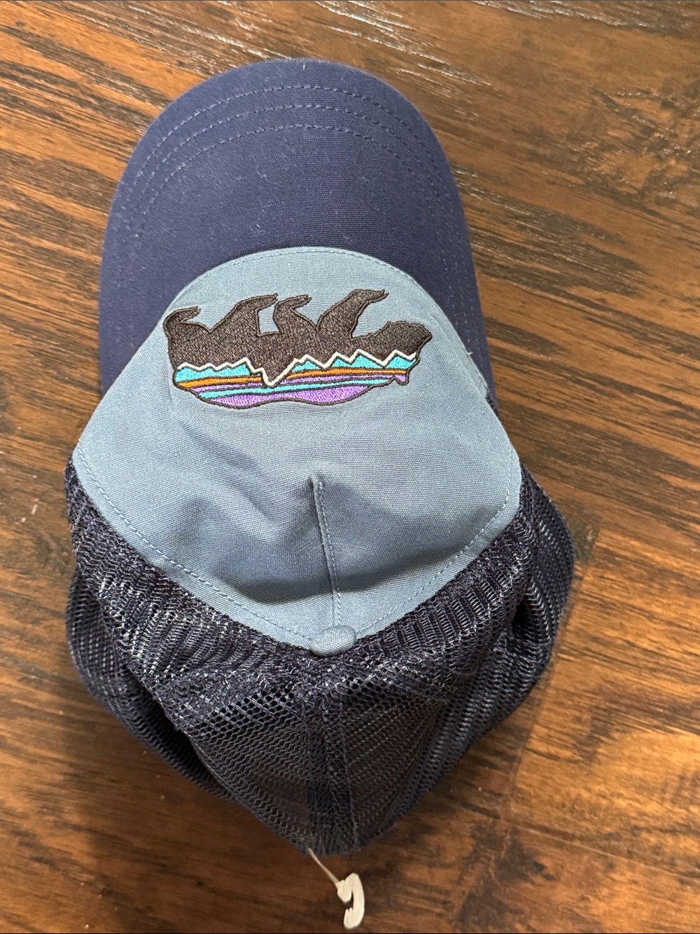 Patagonia Two-Tone Bear Patch Mesh Trucker Hat - Light Blue & Navy - Picture 7 of 7